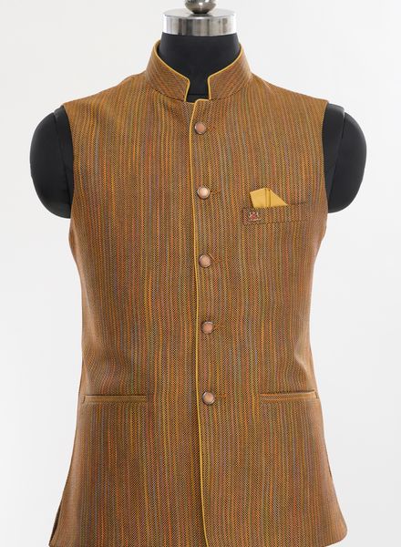 Waist Coat Jute Party Wear Regular fit Nehru Collar Designer Self Waistcoat La Scoot